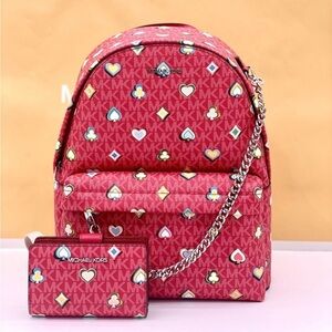 Michael Kors Slater Medium Printed Signature Logo Backpack and Wallet Set